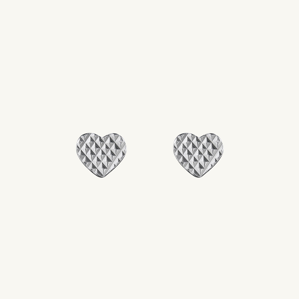Diamond-Cut Heart Stud Earrings