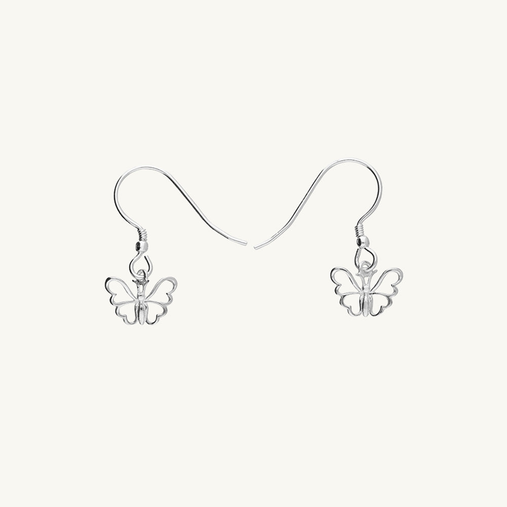 Small Outline Butterfly Hook Drop Earrings