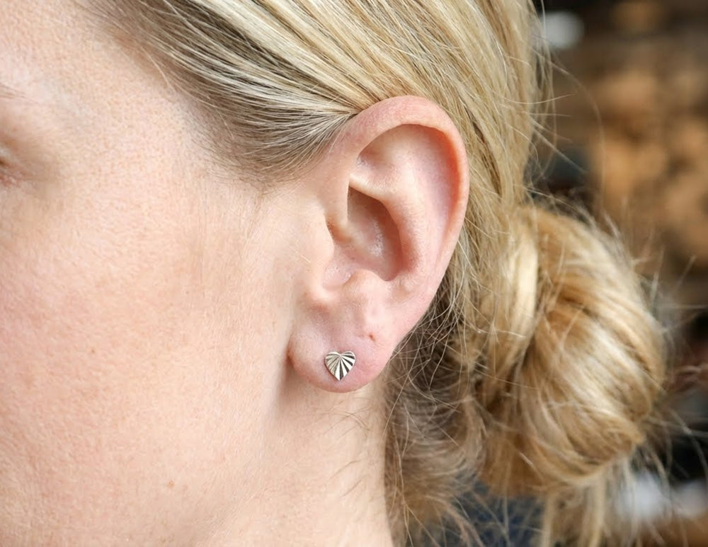 Diamond-Cut Heart Stud Earrings