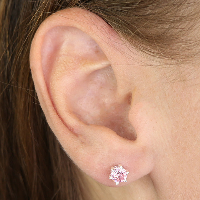 Pink Cubic Zirconia Solitaire Stud Earrings