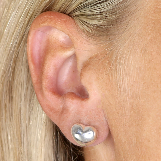 Puffed Heart Stud Earrings Sterling Silver