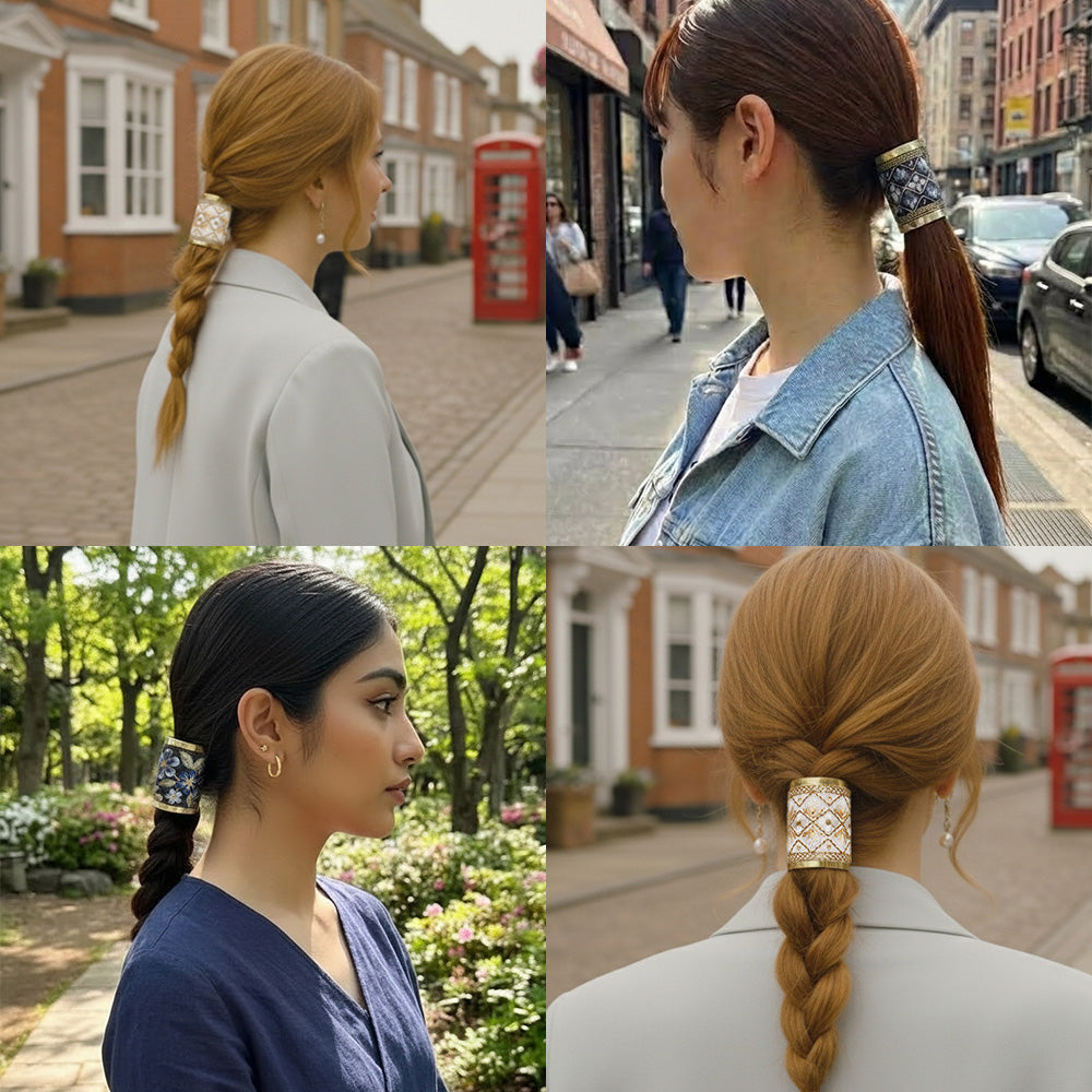 Hand-Finished Embroidered Brocade Hair Pin — Champagne